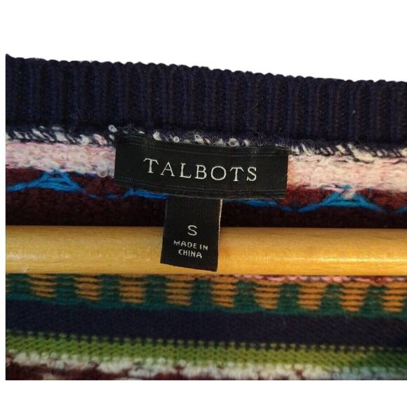Talbots Mixed Pattern Fair Isle Knit Sweater w/ Rhinestones β Size Small - Picture 5 of 9